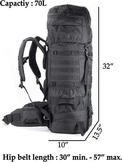 Tactical Internal Frame Backpack Military Rucksack MOLLE Patrol Pack for Hunting Hiking Camping Backpacking Trekking 70L (Black)