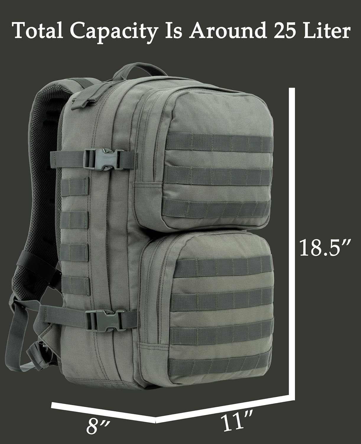 Tactical Backpack Military Survival Pack EDC Daypack Bag MOLLE for Camping Hiking Hunting Bugout Travel 25L