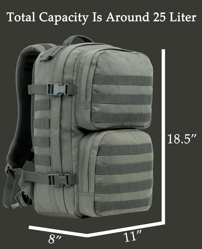 Tactical Backpack Military Survival Pack EDC Daypack Bag MOLLE for Camping Hiking Hunting Bugout Travel 25L
