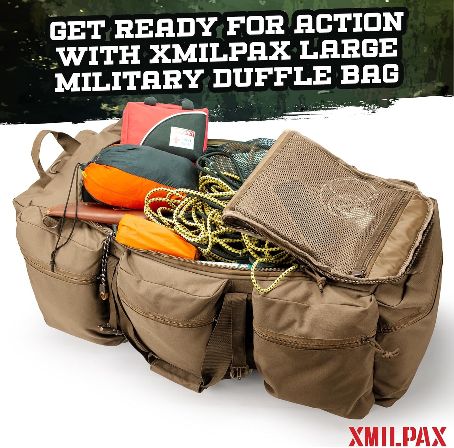 100L Large Military Duffle Bag Deployment Duffel Bag Sports Equipment Travel Luggage Bag with Detachable Backpack Straps…
