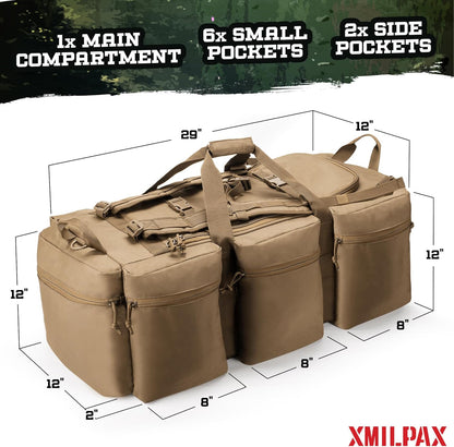 100L Large Military Duffle Bag Deployment Duffel Bag Sports Equipment Travel Luggage Bag with Detachable Backpack Straps…
