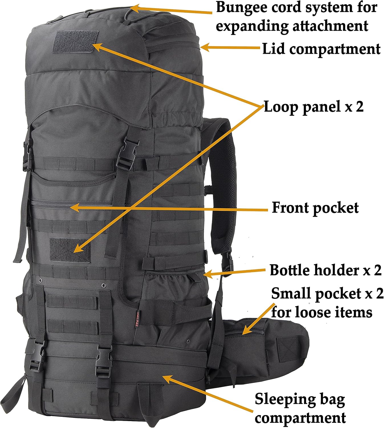 Tactical Internal Frame Backpack Military Rucksack MOLLE Patrol Pack for Hunting Hiking Camping Backpacking Trekking 70L (Black)