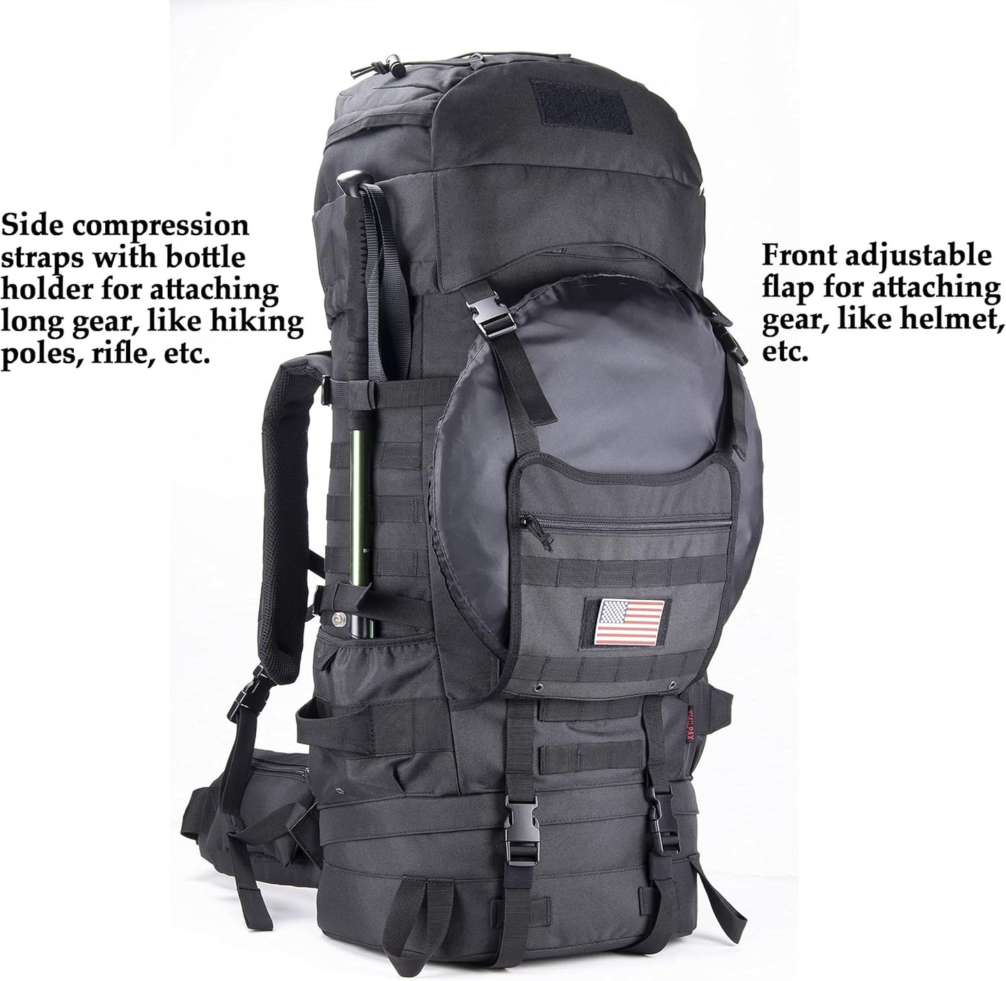 Tactical Internal Frame Backpack Military Rucksack MOLLE Patrol Pack for Hunting Hiking Camping Backpacking Trekking 70L (Black)