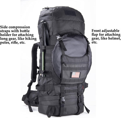 Tactical Internal Frame Backpack Military Rucksack MOLLE Patrol Pack for Hunting Hiking Camping Backpacking Trekking 70L (Black)