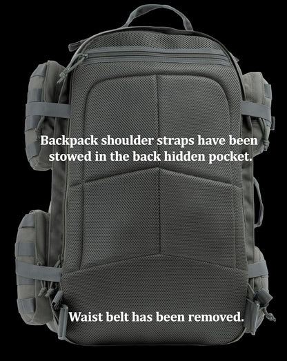 Large Tactical Backpack Bag with Stowable Shoulder Straps for Hiking, Camping, Traveling, Bug-Out 58L