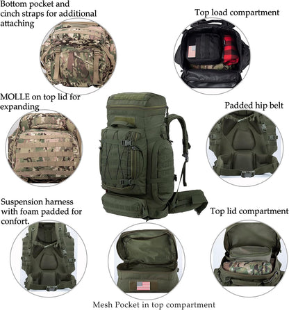 Large Internal Frame Backpack Tactical MOLLE Pack for Camping Backpacking Hunting Bushcraft Adventure 70L…
