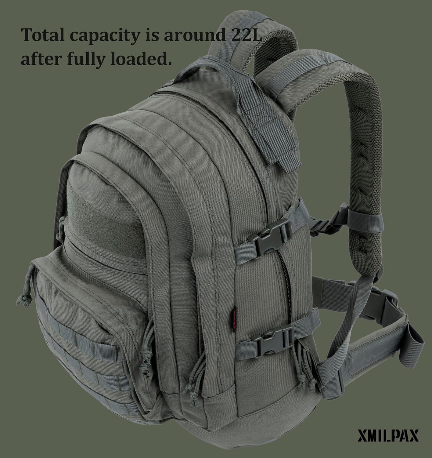 Tactical Backpack EDC Bag MOLLE Daily Pack for Men and Women Every Day Carrying Hiking Camping Travel 22L.